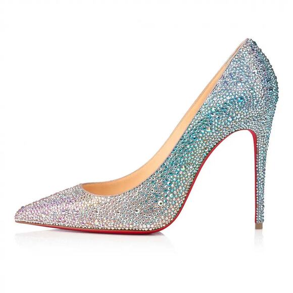 Christian Louboutin Kate Strass Degrade 100 Nude Multi AB Blue Pink Heel Pump 42 - Picture 3 of 11